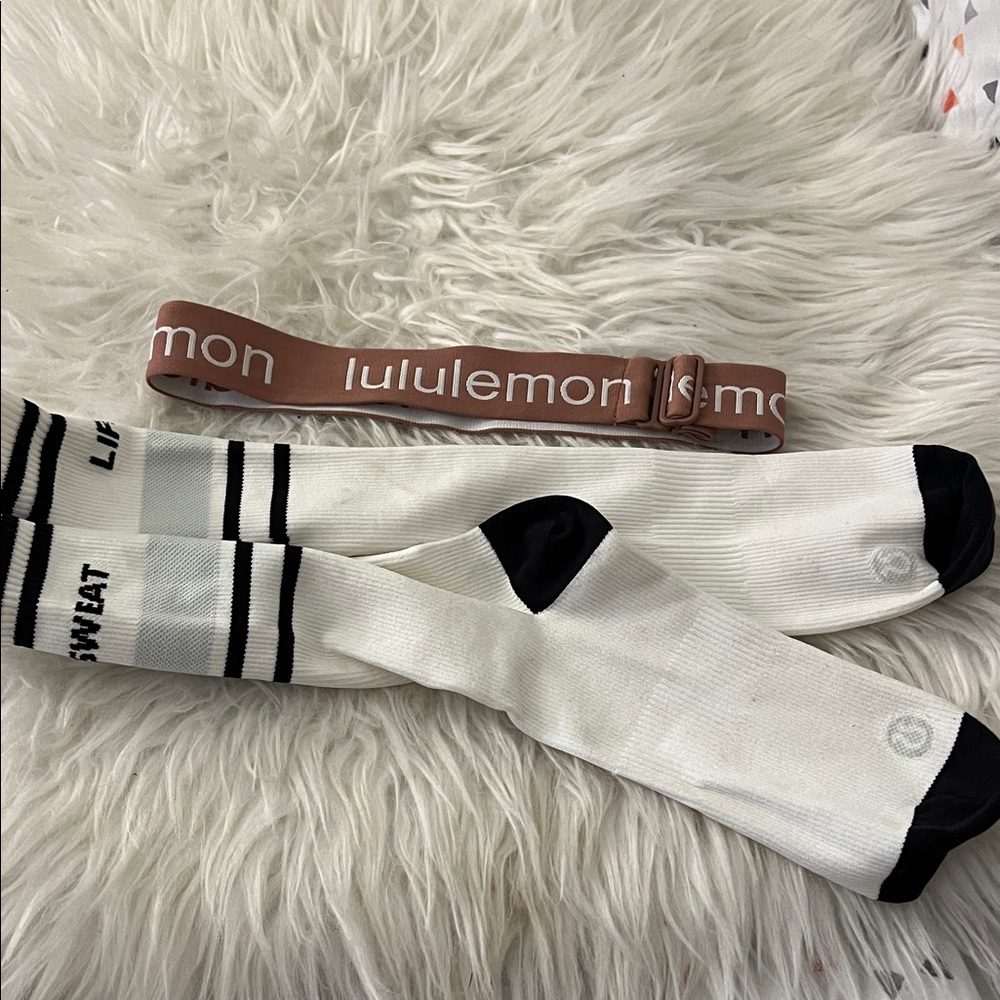 SOLD- lululemon athletica White and Black Athletic Socks and headband